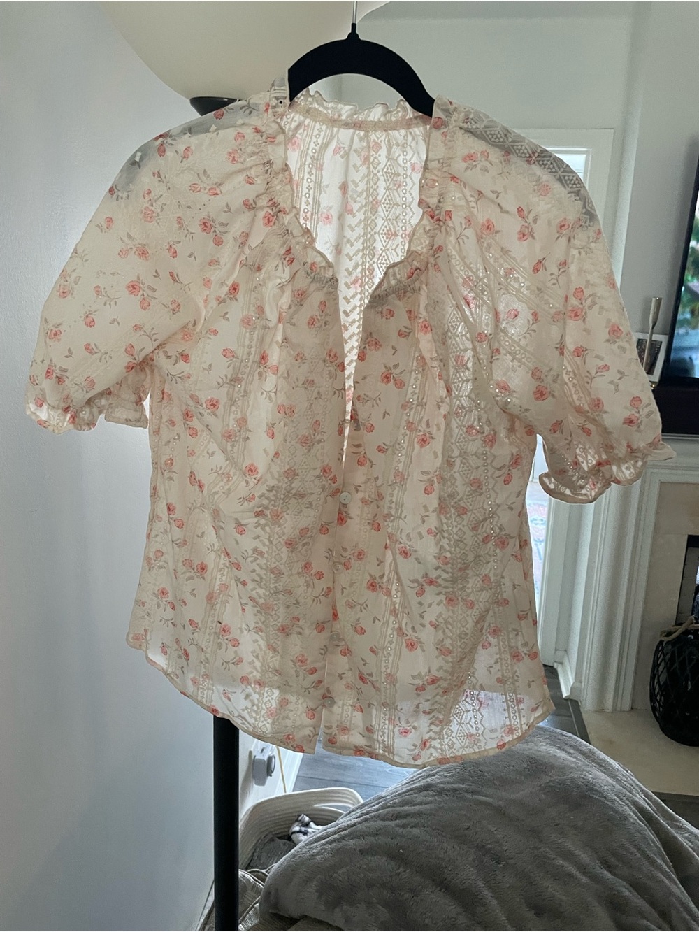 SHEIN Cream Blouse with Pink Floral Print